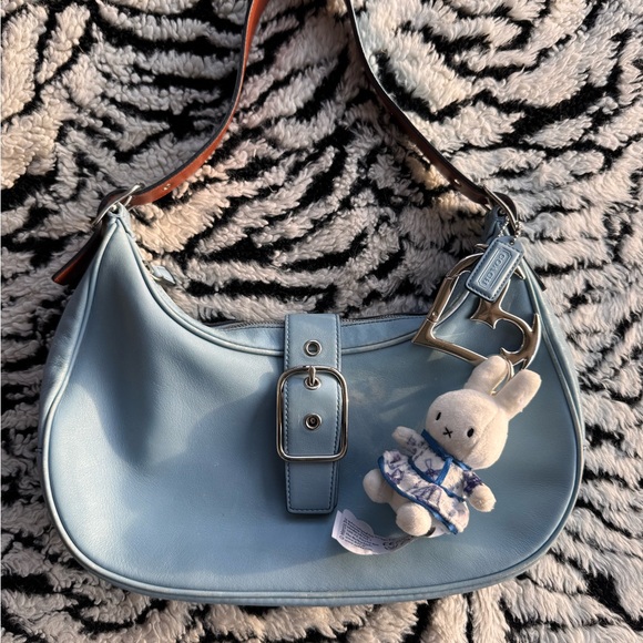 Coach Handbags - Coach Baby Blue Leather Crescent Shoulder Bag